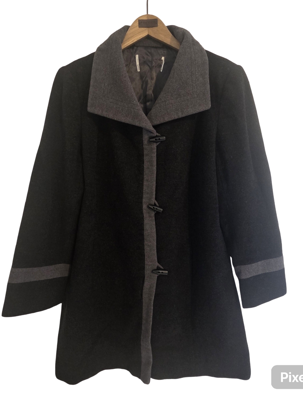 Windsmore Women's Wool Cashmere Blend Toggle Pea Coat in Black & Gray